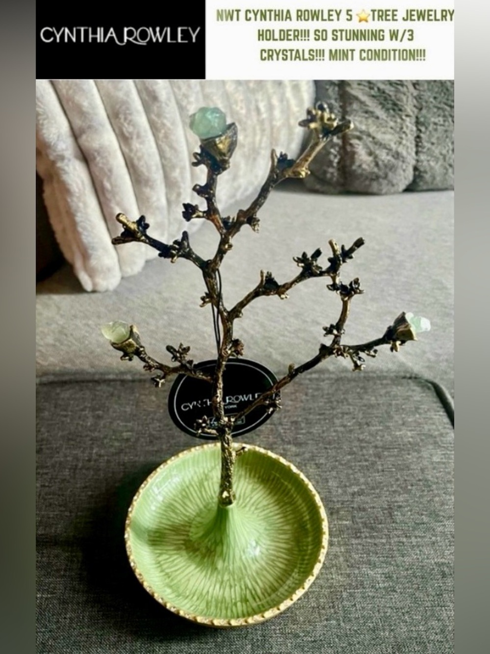 NWT CYNTHIA ROWLEY GORGEOUS JEWELRY HOLDER TREE W AMAZING SAGE DISH…